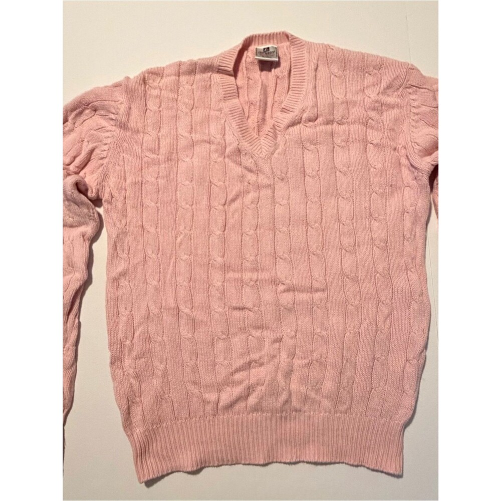 NorSport Men's Cable V-Neck Sweater in Pale Pink-Med Tall